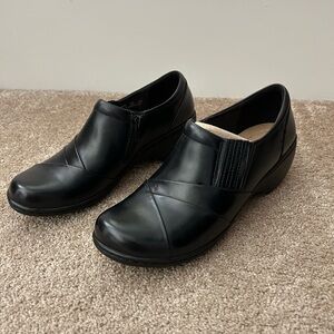 Clarks Black Leather Loafers Canning Essa Size7.5